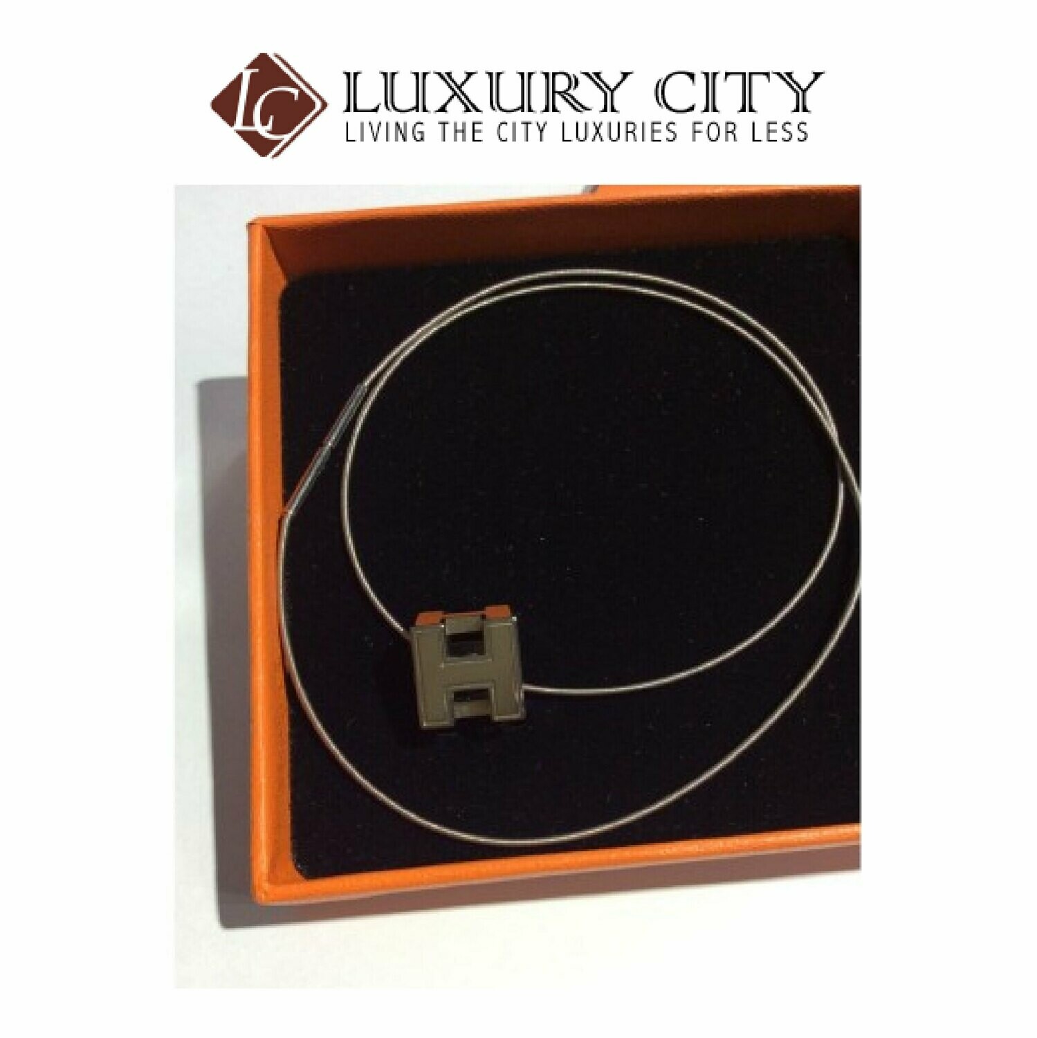 [Luxury City] Preloved Authentic Hermes Orange Enamel Cage D&#39;H Pendant Necklace