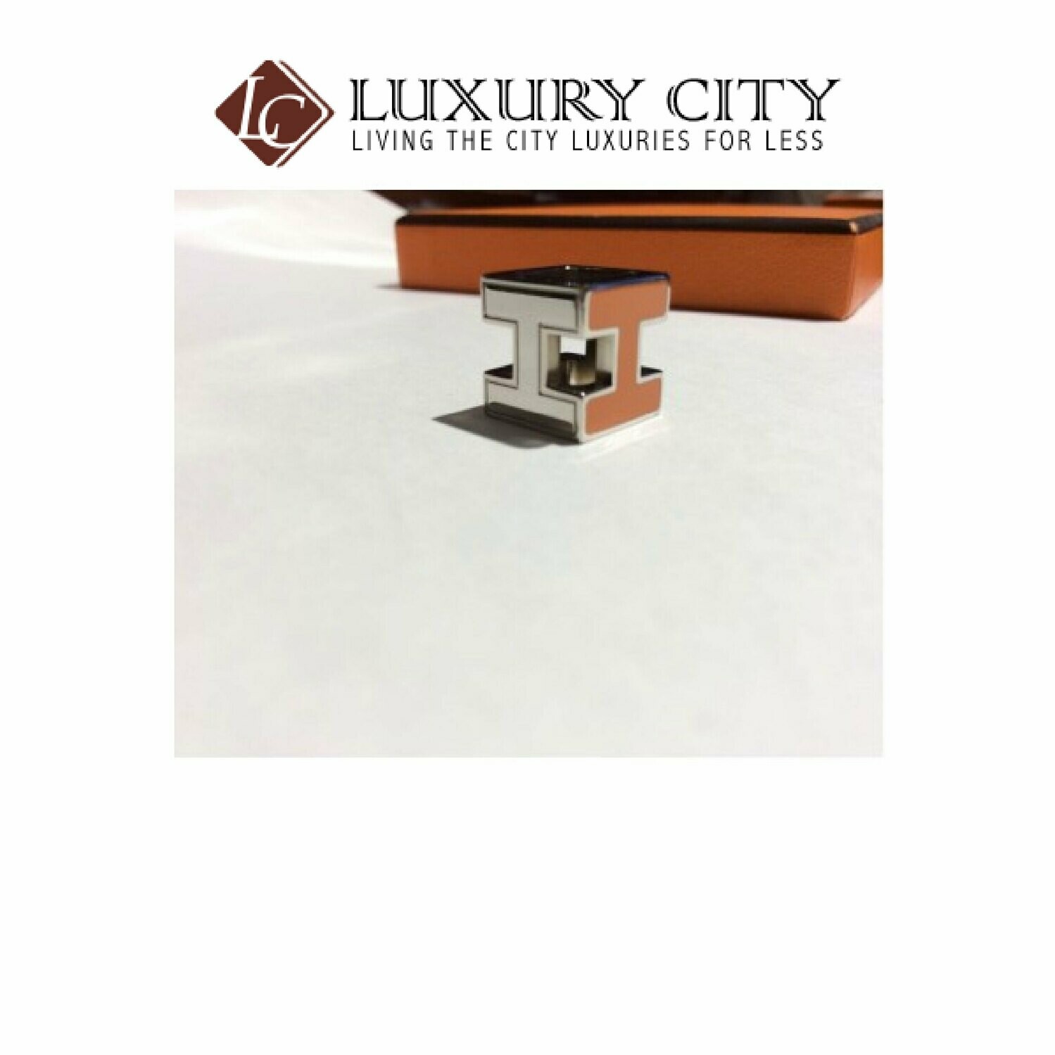 [Luxury City] Preloved Authentic Hermes Orange Enamel Cage D&#39;H Pendant Necklace