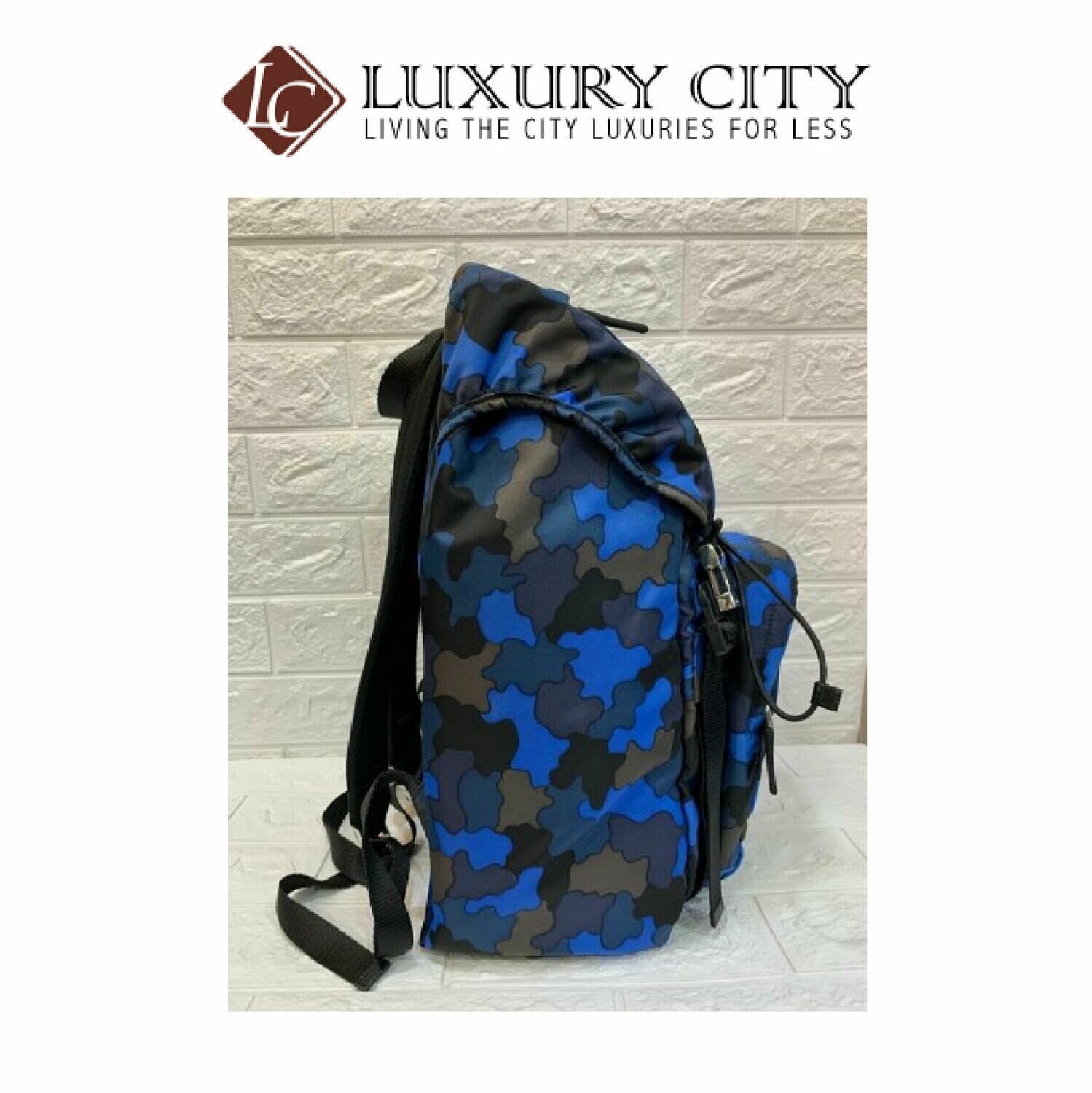 [Luxury City] Preloved Authentic Prada Camouflage Backpack Men Blue