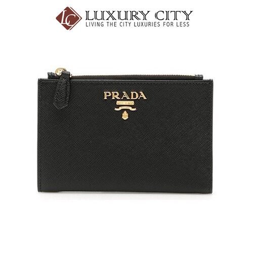 [Luxury City] Prada Calfskin Street Style Plain Folding Wallets Black Prada-1ML037