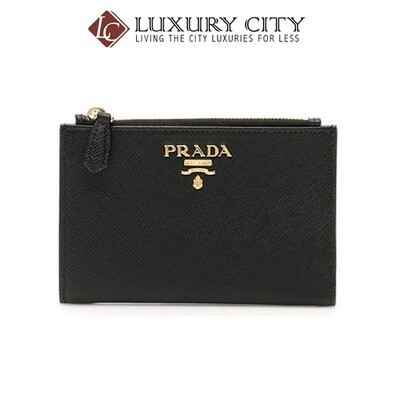 [Luxury City] Prada Calfskin Street Style Plain Folding Wallets Black Prada-1ML037
