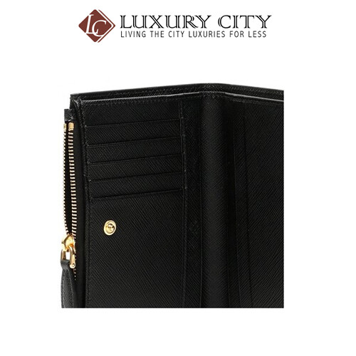 [Luxury City] Prada Calfskin Street Style Plain Folding Wallets Black Prada-1ML037