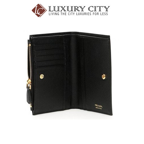 [Luxury City] Prada Calfskin Street Style Plain Folding Wallets Black Prada-1ML037