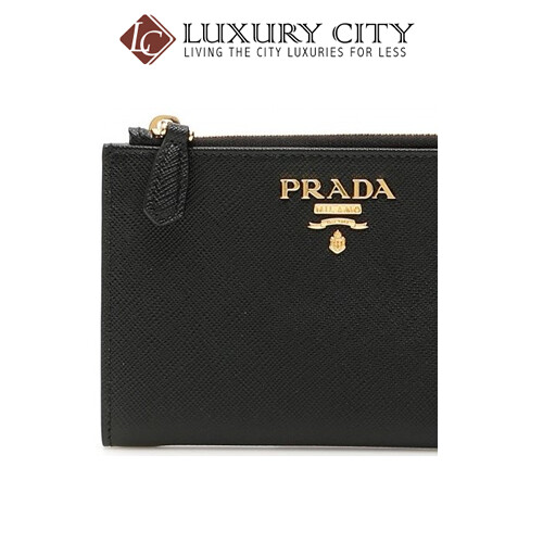 [Luxury City] Prada Calfskin Street Style Plain Folding Wallets Black Prada-1ML037