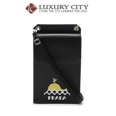 [Luxury City] Prada Saffiano Whale Smartphone Case Shoulder Bag Safi Arno Leather Black Prada-2ZH068