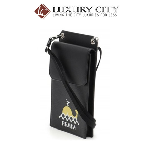 [Luxury City] Prada Saffiano Whale Smartphone Case Shoulder Bag Safi Arno Leather Black Prada-2ZH068