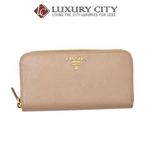 [Luxury City] Prada Saffiano Metal Leather Wallet Round Fastener Long Wallet System Lady&#39;s Light Pink Prada-1ML506