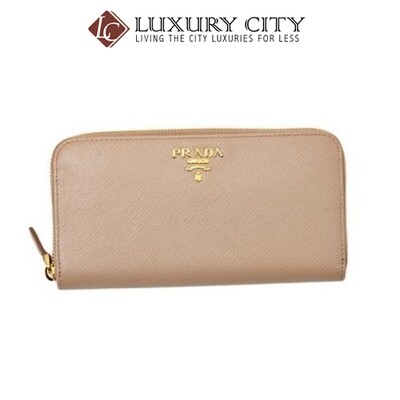 [Luxury City] Prada Saffiano Metal Leather Wallet Round Fastener Long Wallet System Lady&#39;s Light Pink Prada-1ML506