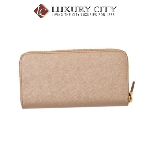 [Luxury City] Prada Saffiano Metal Leather Wallet Round Fastener Long Wallet System Lady&#39;s Light Pink Prada-1ML506