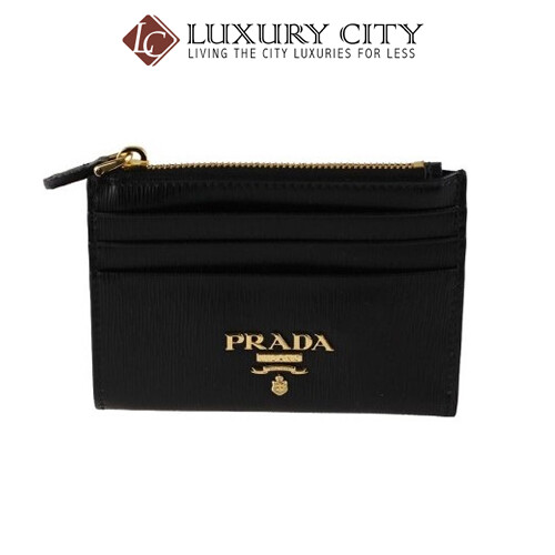 [Luxury City] Prada Women&#39;s Black Vitello Move Leather Card Case Mini Wallet Prada-1MC026