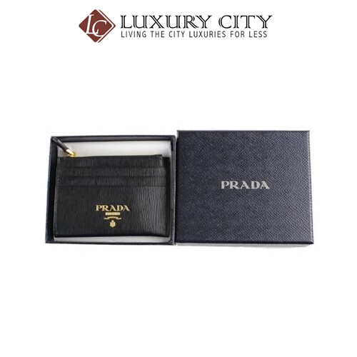 [Luxury City] Prada Women&#39;s Black Vitello Move Leather Card Case Mini Wallet Prada-1MC026