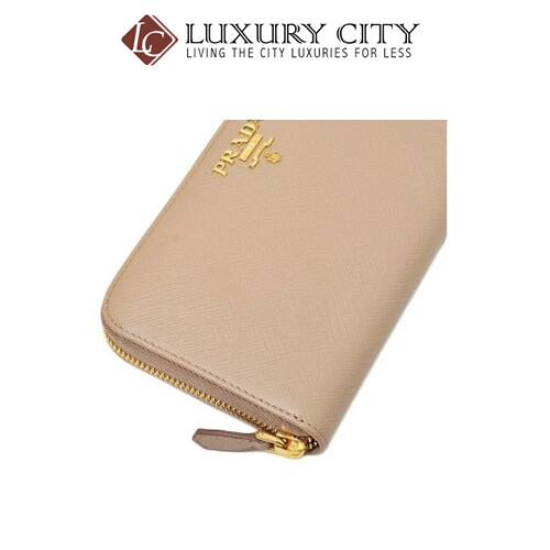 [Luxury City] Prada Saffiano Metal Leather Wallet Round Fastener Long Wallet System Lady&#39;s Light Pink Prada-1ML506