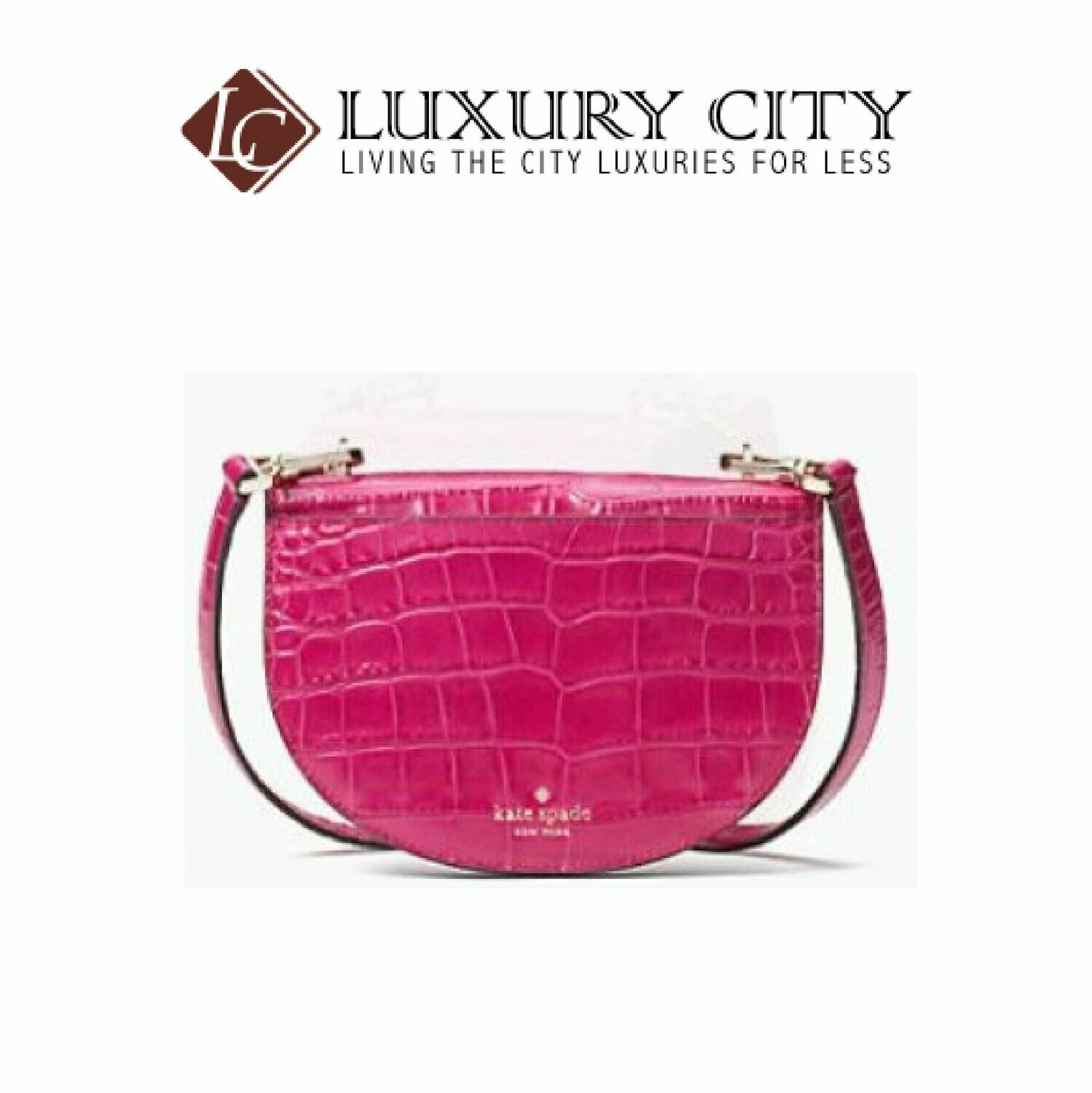 [Luxury City] Kade Spade Kaci Croco Flap Crossbody Pinkish-Red Katespade-WKRU6346