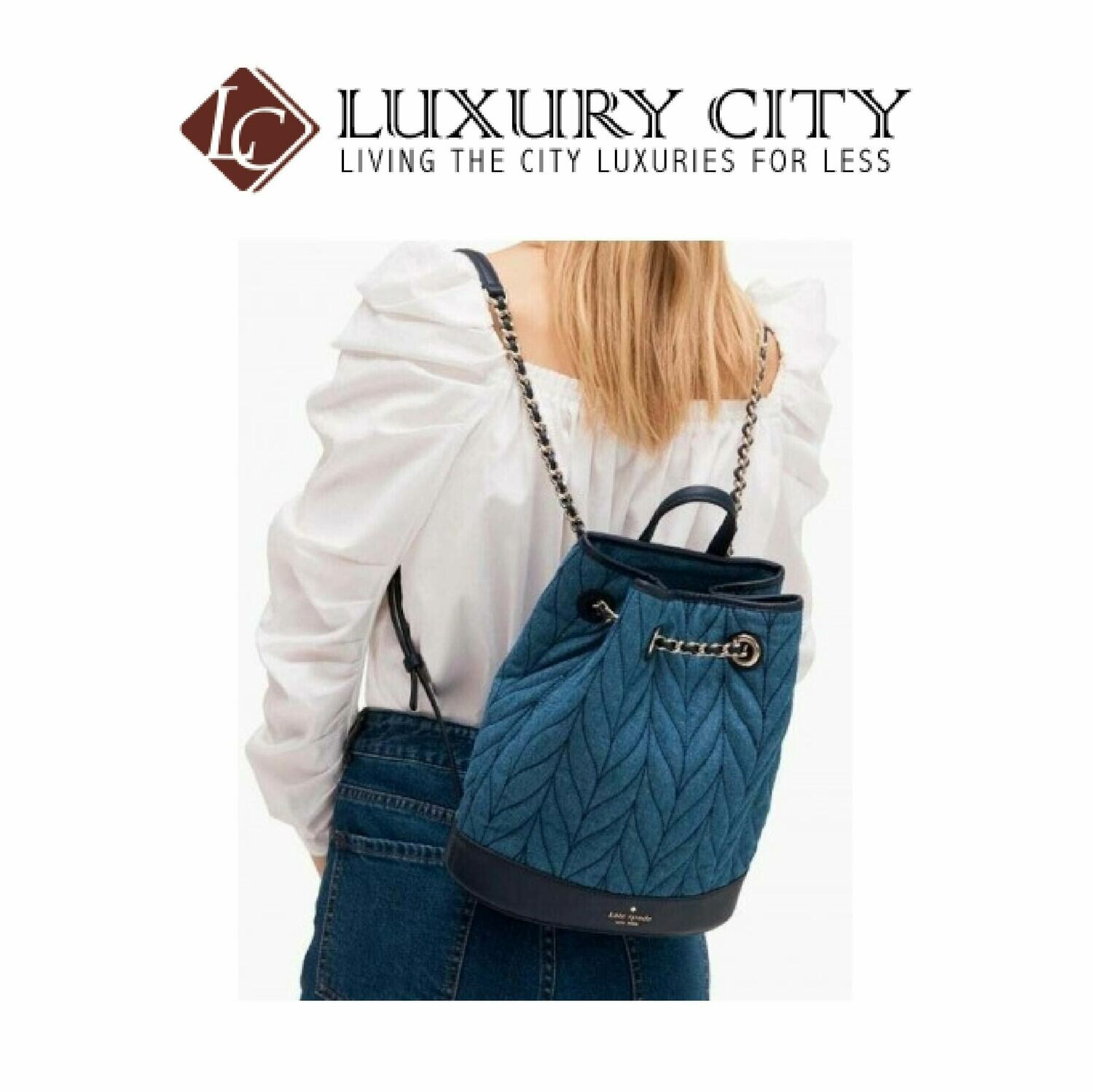 [Luxury City] Katespade New York Leather Briar Lane Quilted Denim Bucket Backpack Katespade-WKRU5828