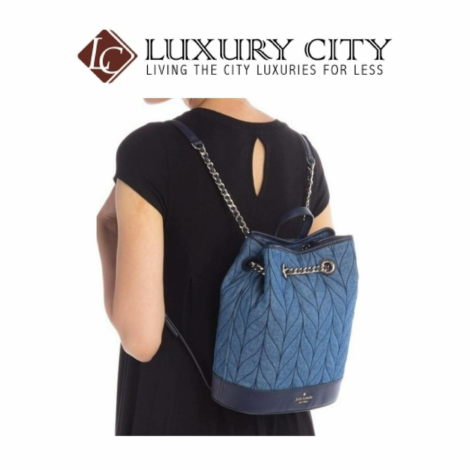 [Luxury City] Katespade New York Leather Briar Lane Quilted Denim Bucket Backpack Katespade-WKRU5828