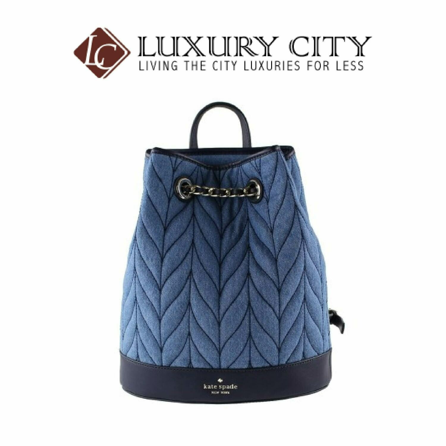 [Luxury City] Katespade New York Leather Briar Lane Quilted Denim Bucket Backpack Katespade-WKRU5828