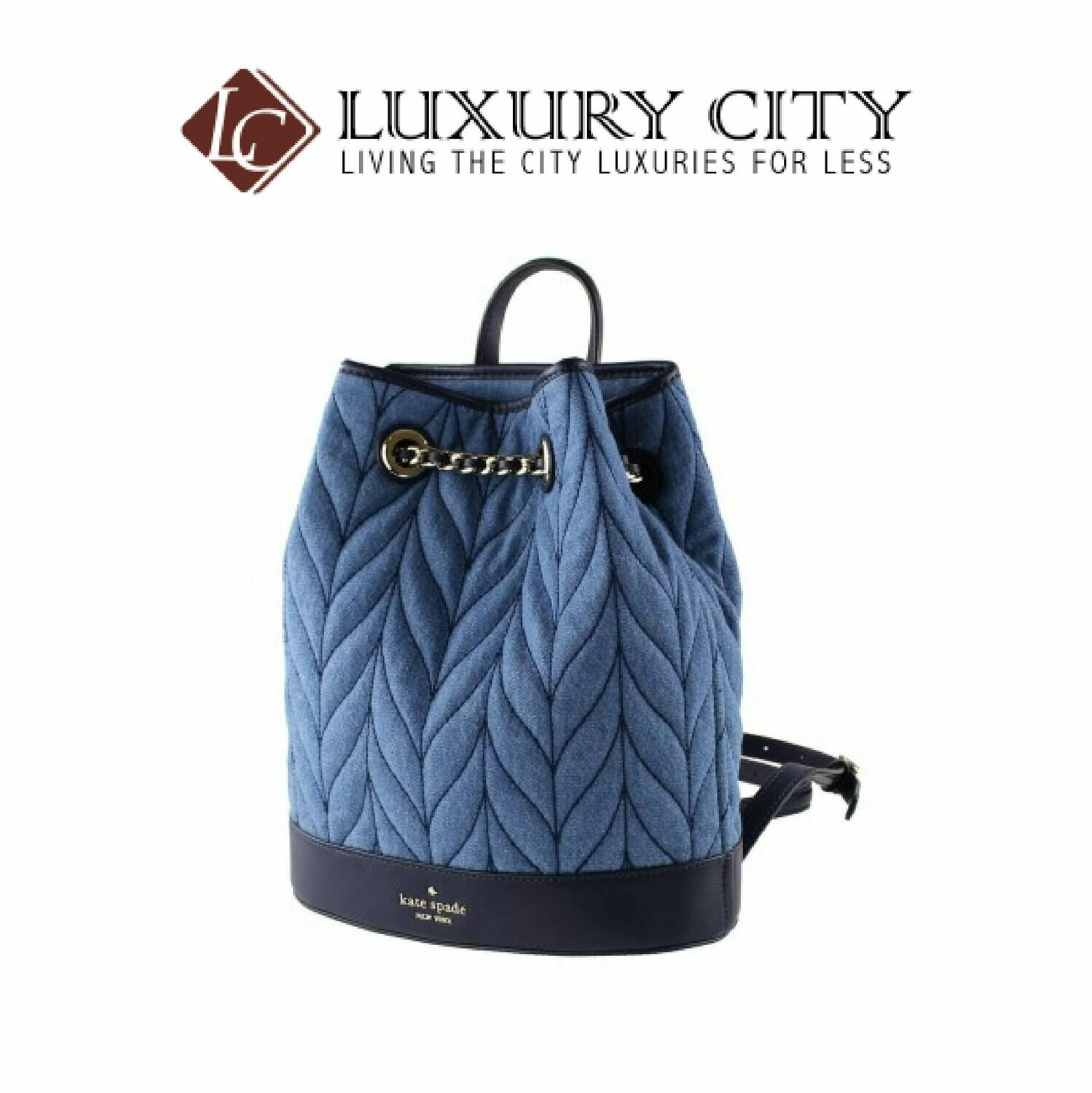 [Luxury City] Katespade New York Leather Briar Lane Quilted Denim Bucket Backpack Katespade-WKRU5828