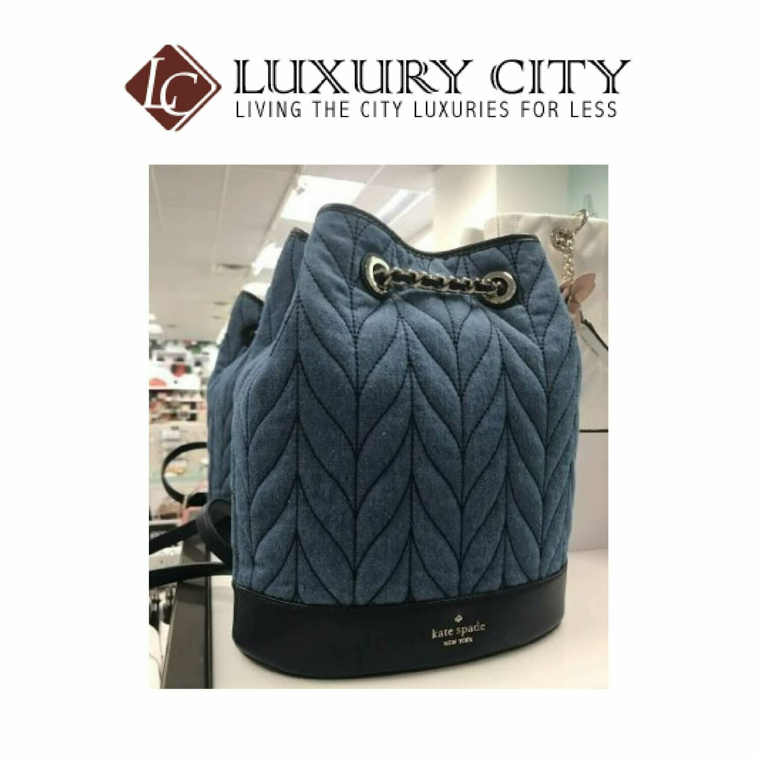 [Luxury City] Katespade New York Leather Briar Lane Quilted Denim Bucket Backpack Katespade-WKRU5828