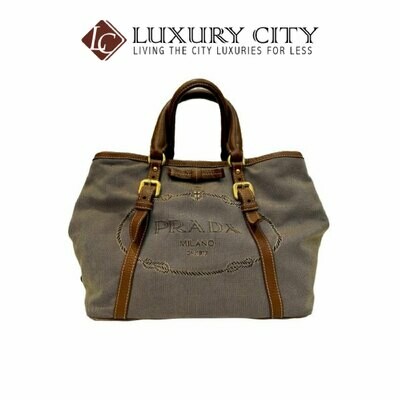[Luxury City] Preloved Authentic Prada Bauletto Aperto Jacquard Corda Brandy