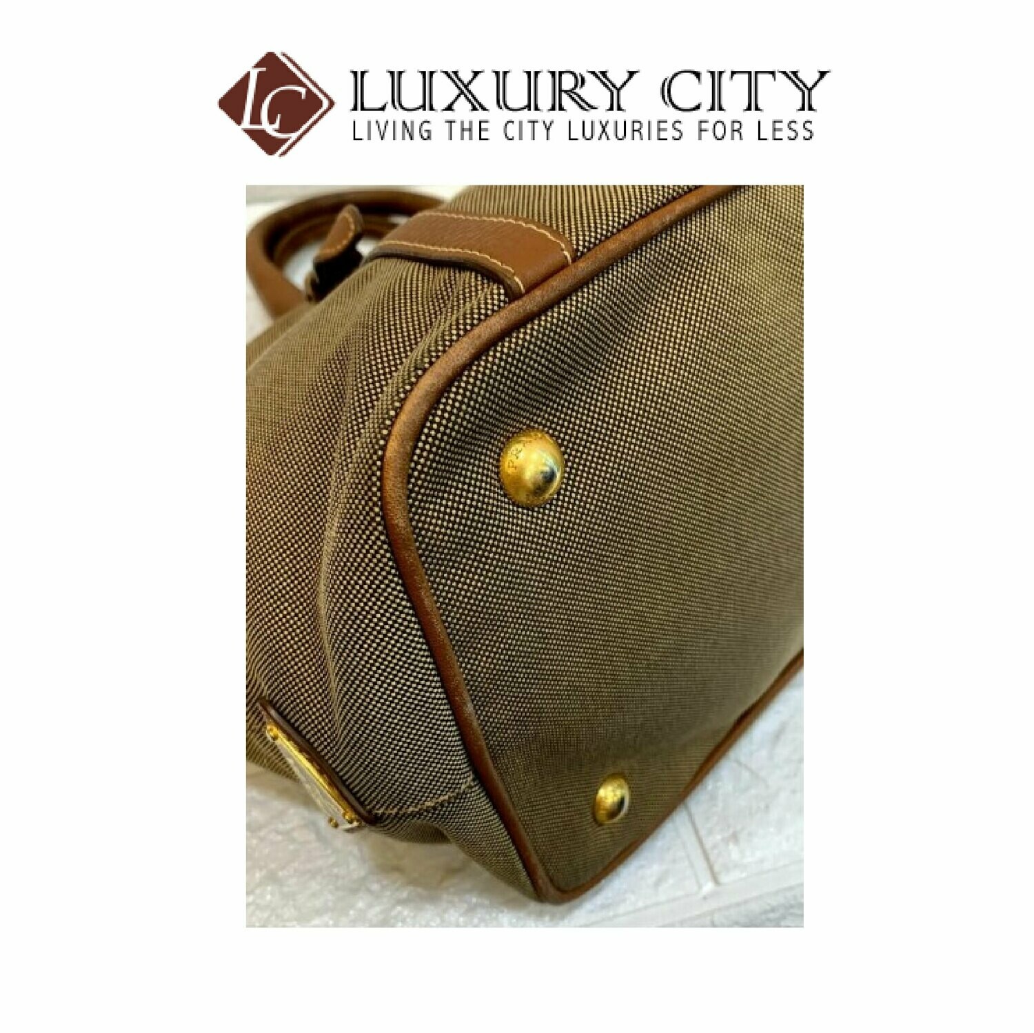 [Luxury City] Preloved Authentic Prada Bauletto Aperto Jacquard Corda Brandy