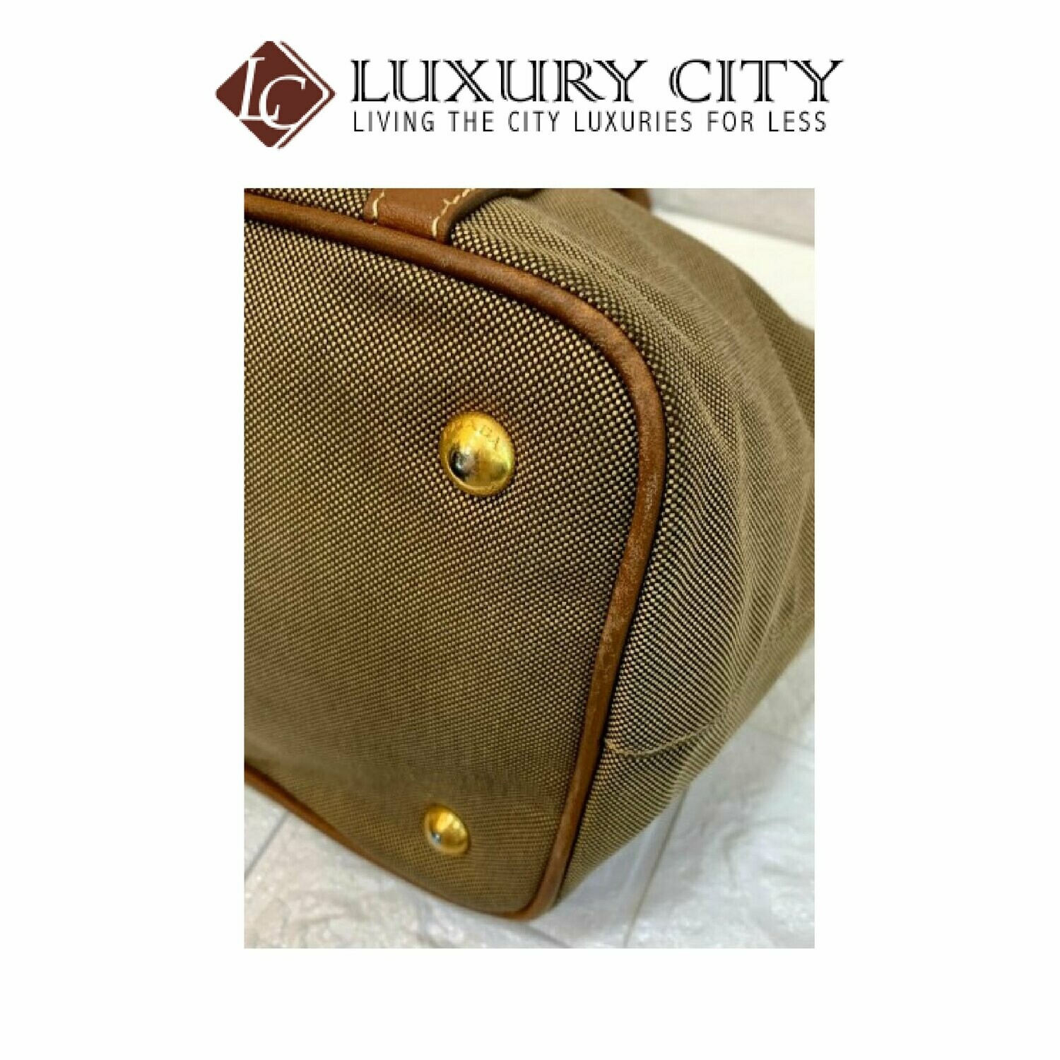 [Luxury City] Preloved Authentic Prada Bauletto Aperto Jacquard Corda Brandy