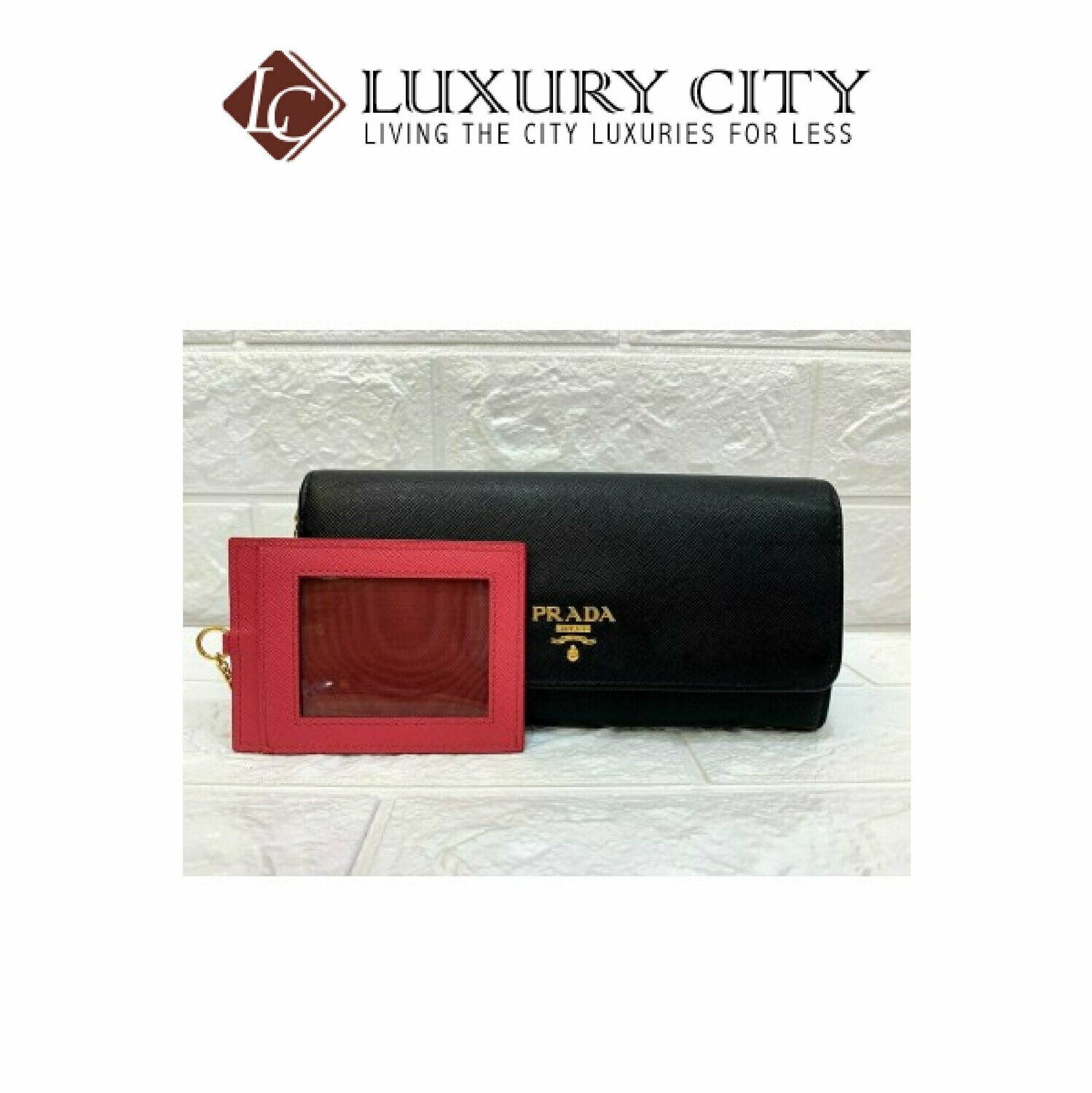 [Luxury City] Preloved Authentic Prada Saffiano Niro Ibisco Long Wallet