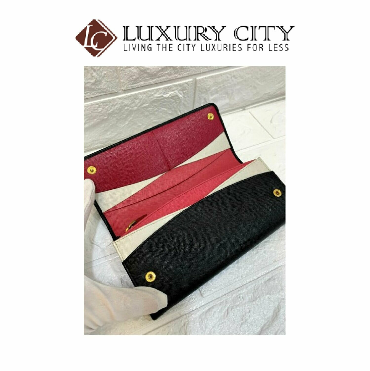 [Luxury City] Preloved Authentic Prada Saffiano Niro Ibisco Long Wallet