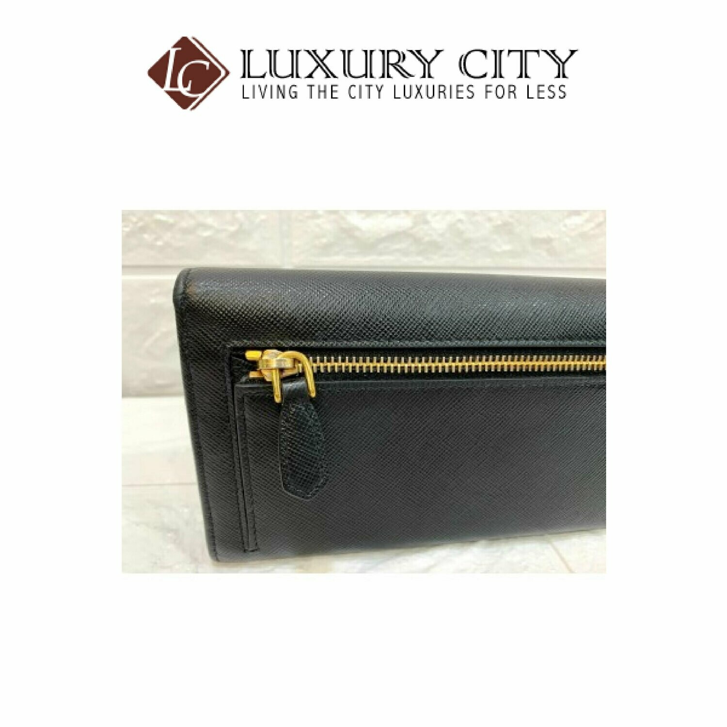[Luxury City] Preloved Authentic Prada Saffiano Niro Ibisco Long Wallet