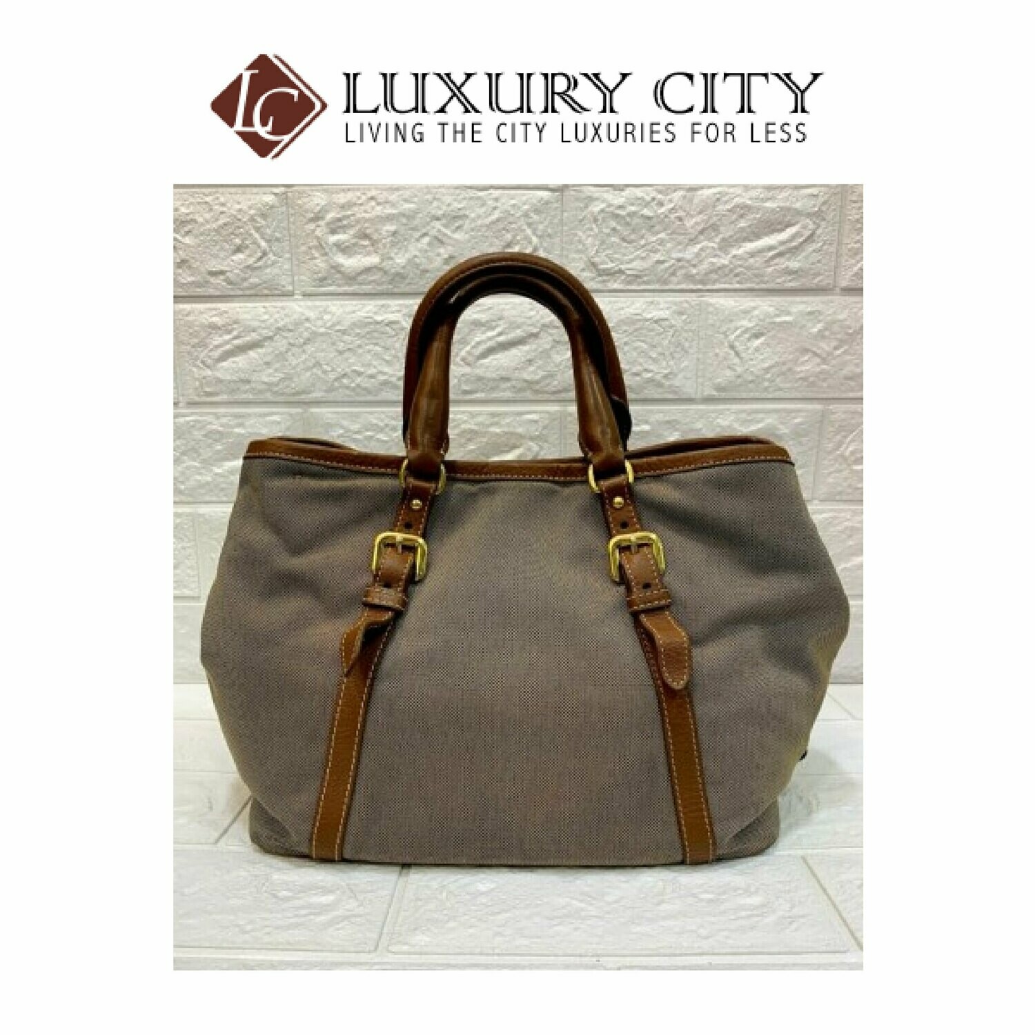 [Luxury City] Preloved Authentic Prada Bauletto Aperto Jacquard Corda Brandy