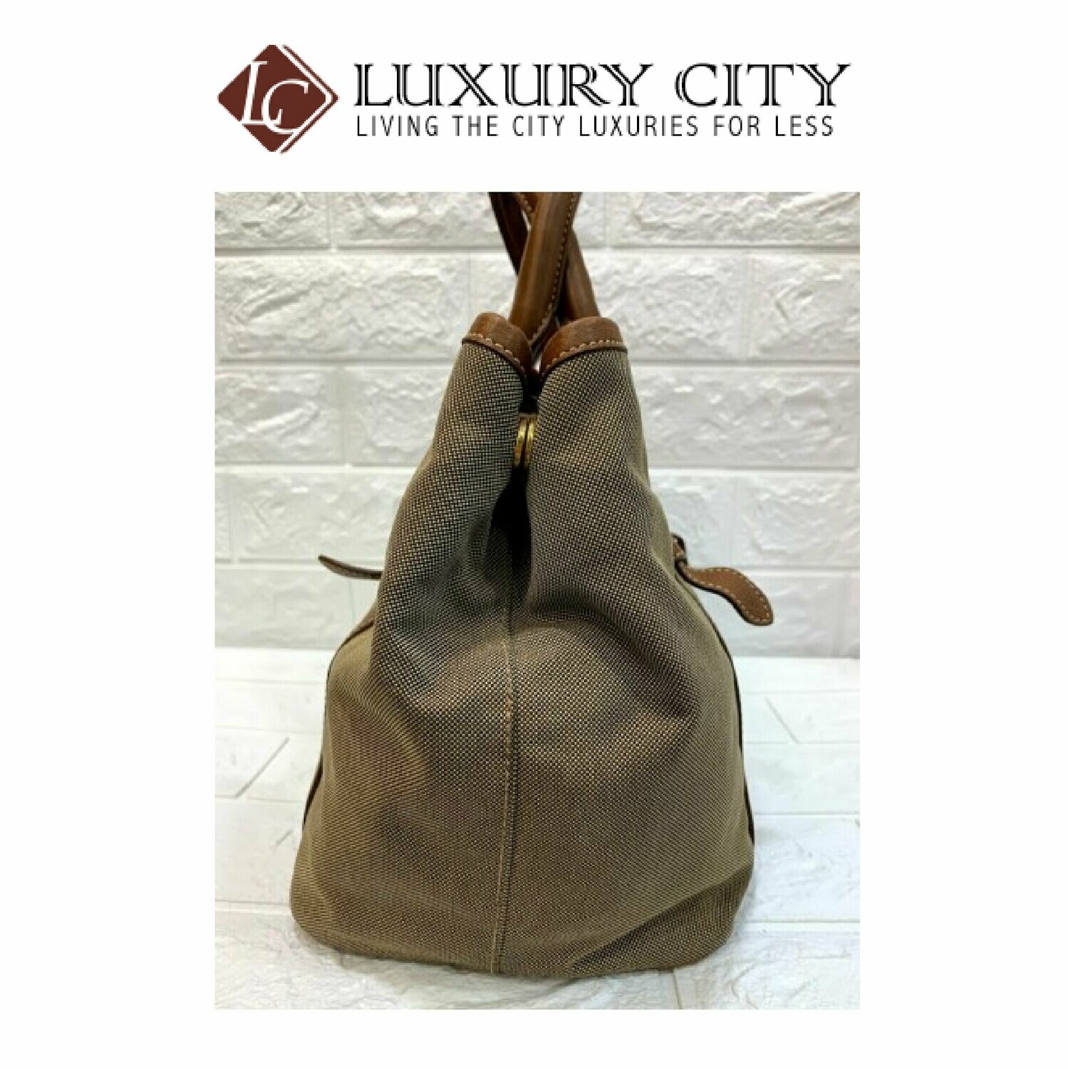 [Luxury City] Preloved Authentic Prada Bauletto Aperto Jacquard Corda Brandy