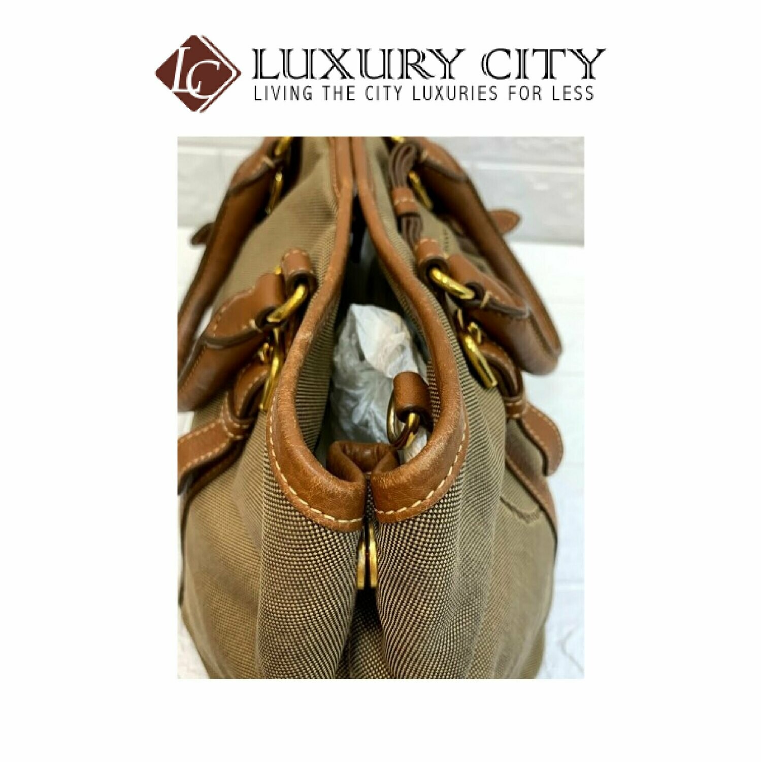 [Luxury City] Preloved Authentic Prada Bauletto Aperto Jacquard Corda Brandy