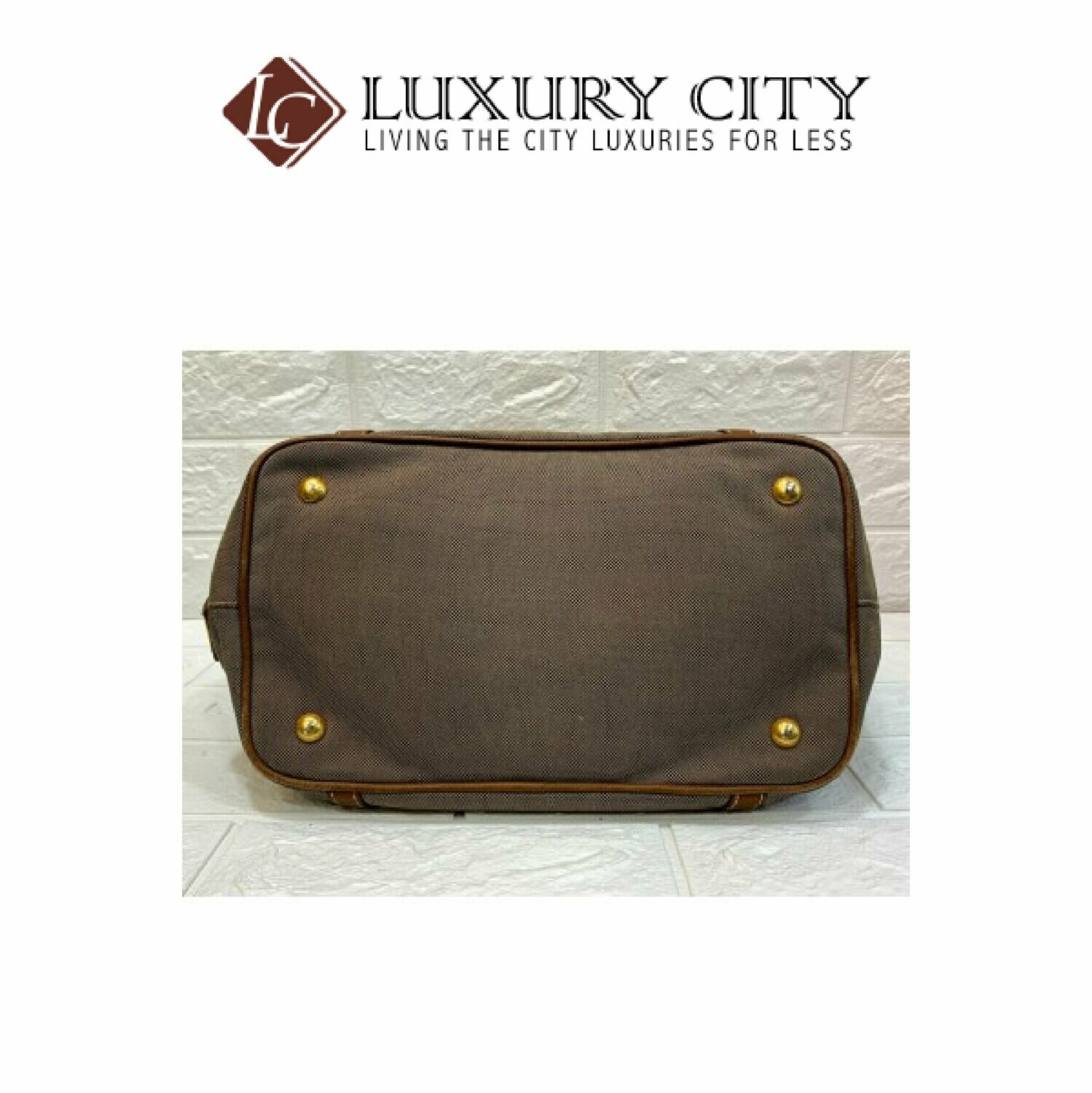 [Luxury City] Preloved Authentic Prada Bauletto Aperto Jacquard Corda Brandy