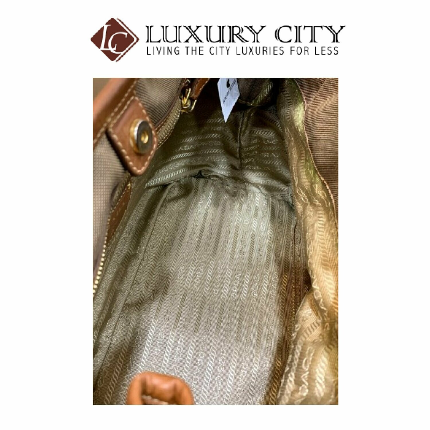 [Luxury City] Preloved Authentic Prada Bauletto Aperto Jacquard Corda Brandy