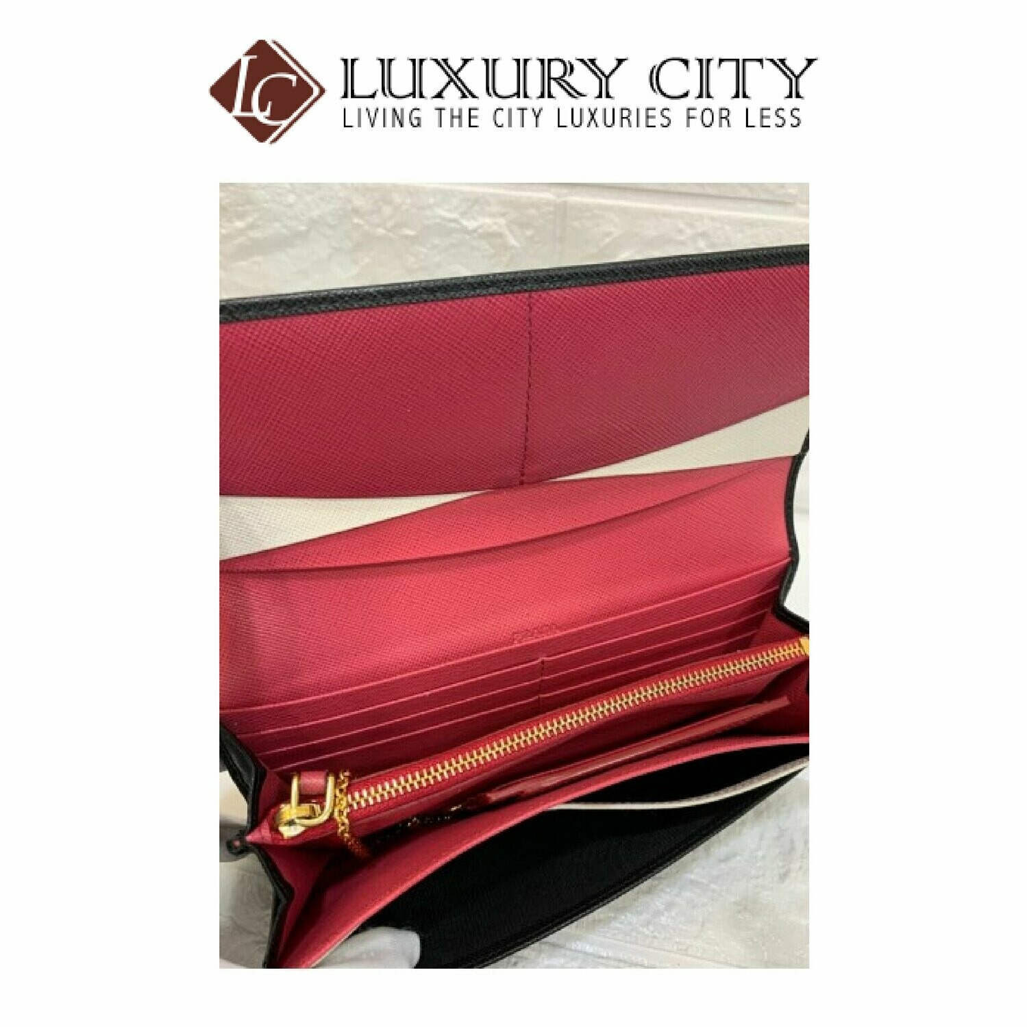 [Luxury City] Preloved Authentic Prada Saffiano Niro Ibisco Long Wallet