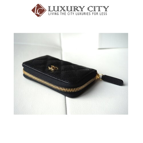 [Luxury City] Chanel Black Caviar Leather Zip Around Card Holder Wallet