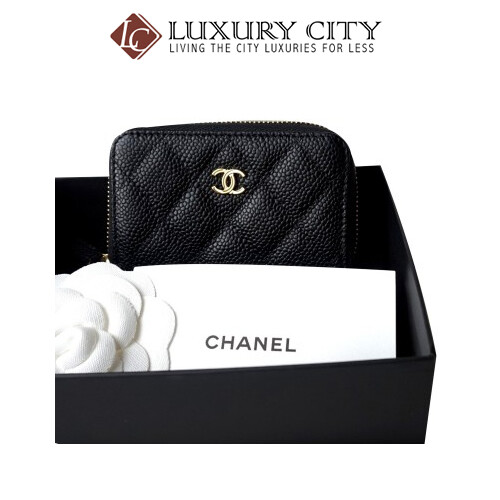 [Luxury City] Chanel Black Caviar Leather Zip Around Card Holder Wallet