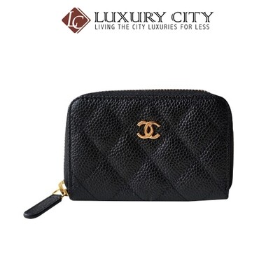 [Luxury City] Chanel Black Caviar Leather Zip Around Card Holder Wallet