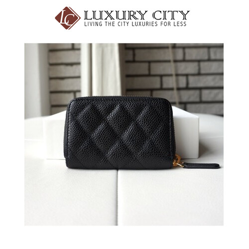 [Luxury City] Chanel Black Caviar Leather Zip Around Card Holder Wallet
