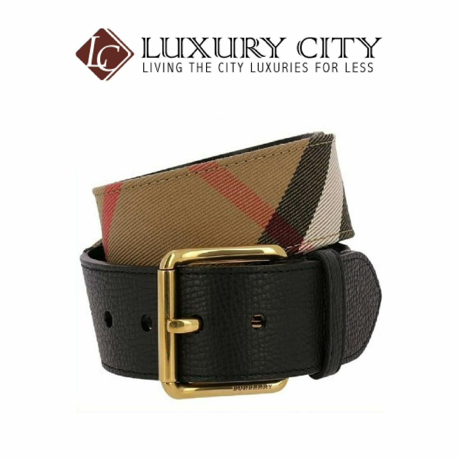 [Luxury City] Burberry House Check And Leather Belt Burberry-4041428
