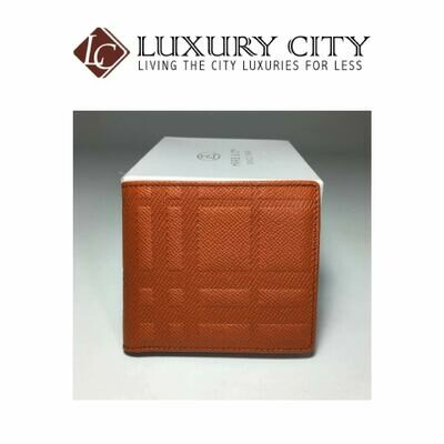 [Luxury City] Burberry Embossed Checked Calfskin Double Fold Short Folder Bright Orange