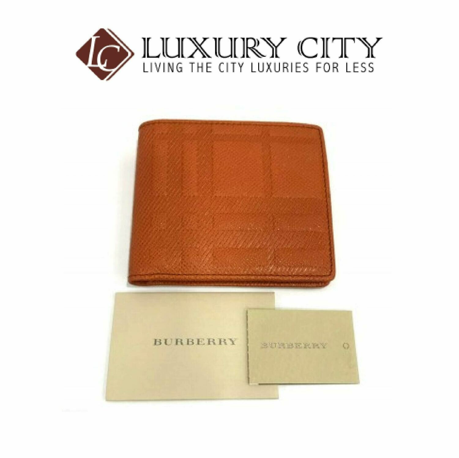 [Luxury City] Burberry Embossed Checked Calfskin Double Fold Short Folder Bright Orange