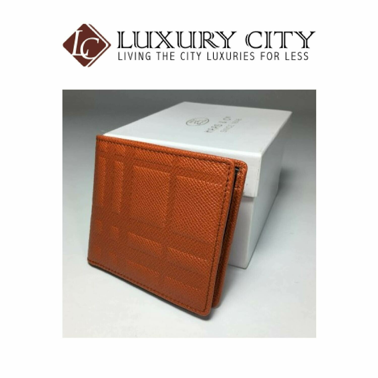 [Luxury City] Burberry Embossed Checked Calfskin Double Fold Short Folder Bright Orange