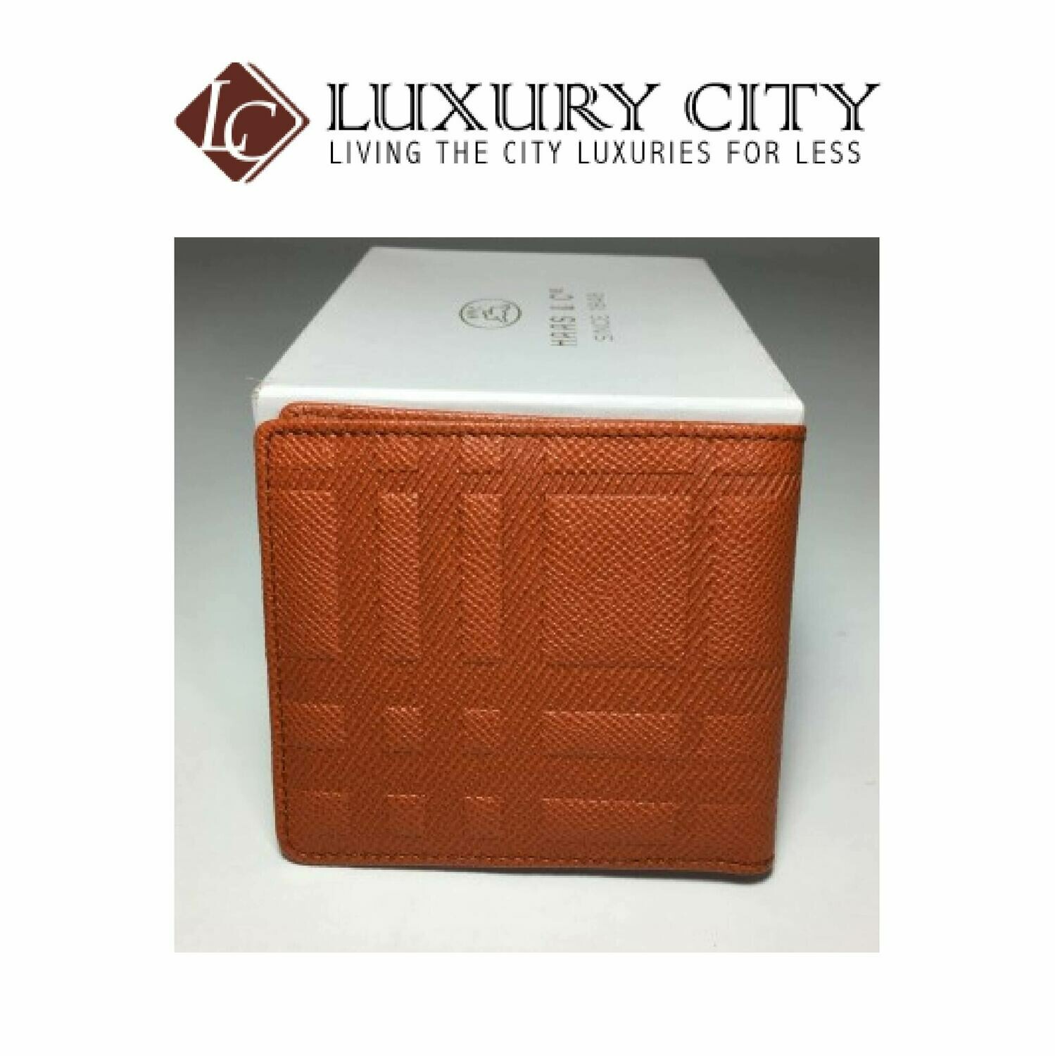 [Luxury City] Burberry Embossed Checked Calfskin Double Fold Short Folder Bright Orange