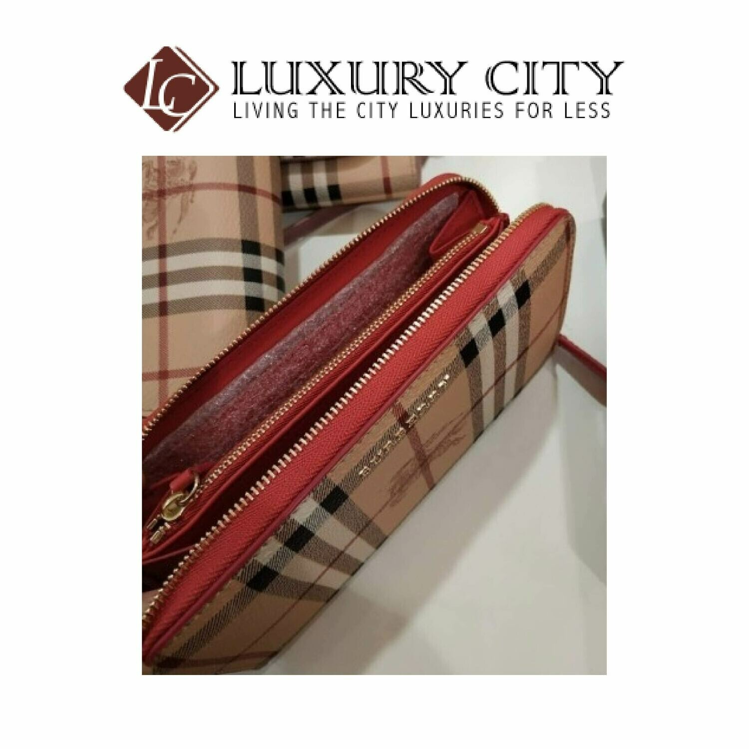 [Luxury City] Burberry Haymarket Check and Leather Zip Around Wallet Burberry-40607311