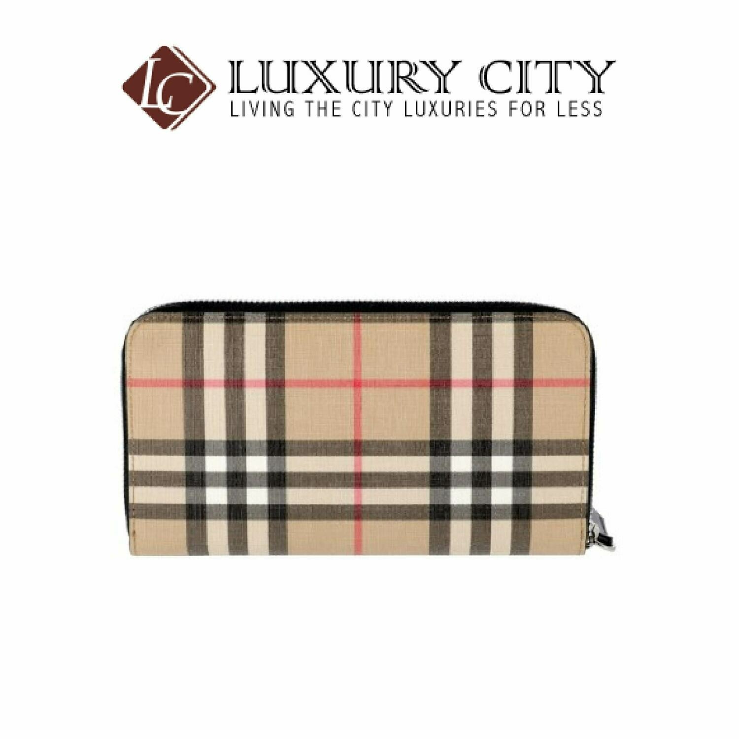 [Luxury City] Burberry Vintage Check Zip Around Wallet Light Brown Burberry-8016612