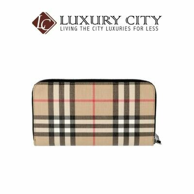 [Luxury City] Burberry Vintage Check Zip Around Wallet Light Brown Burberry-8016612