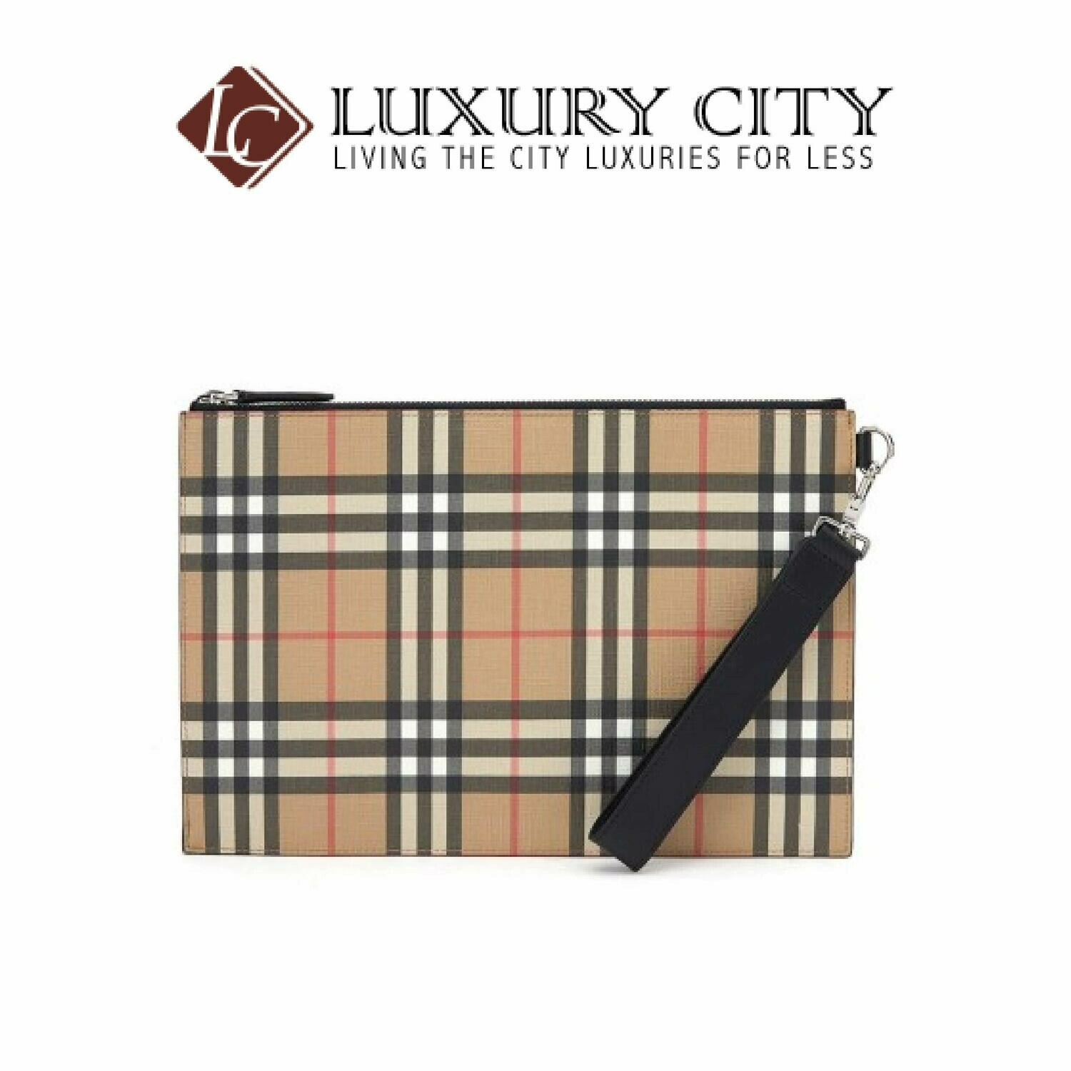 [Luxury City] Burberry Vintage Check E-Canvas and Leather Zip Pouch Burberry-8016615