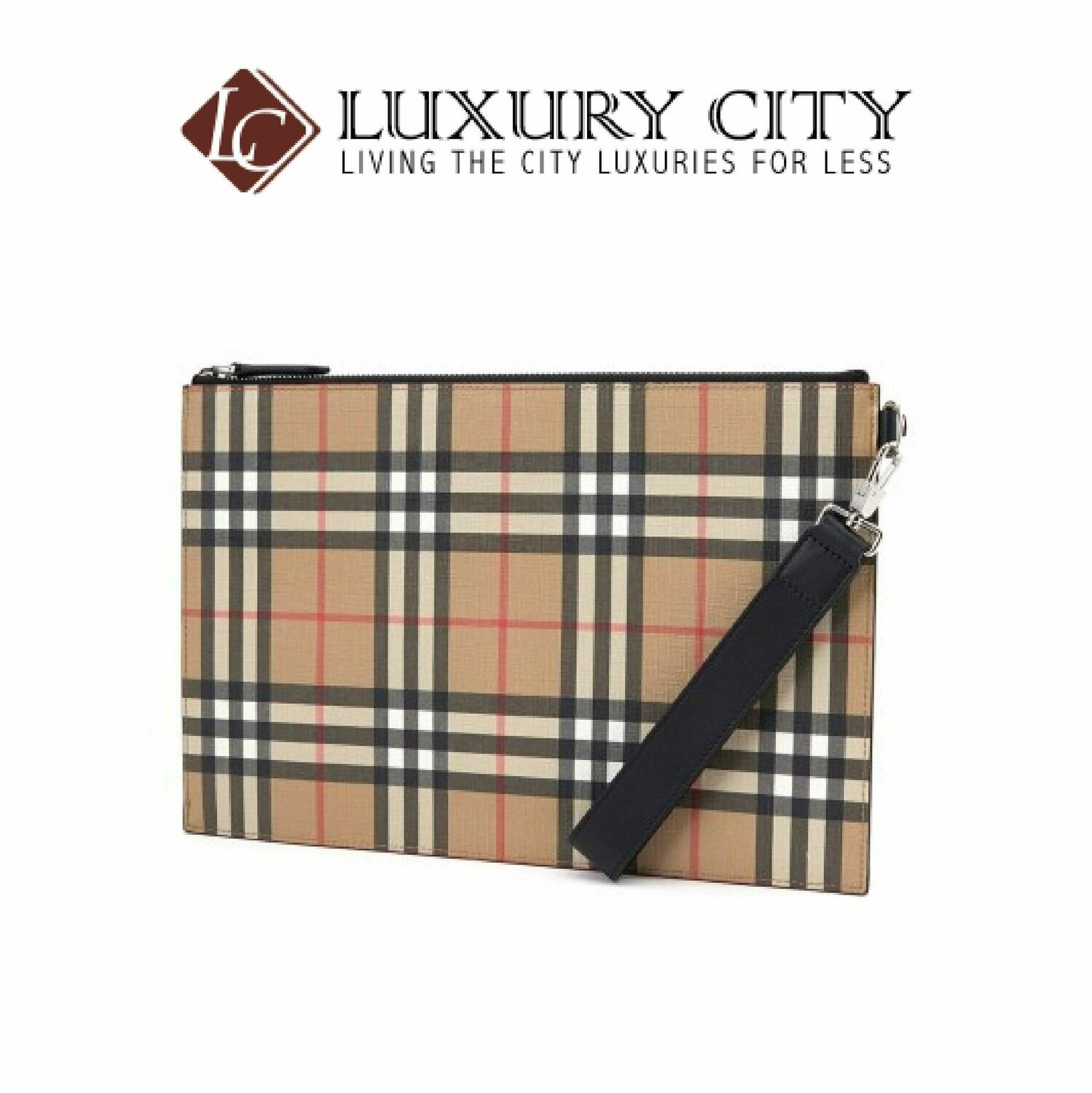 [Luxury City] Burberry Vintage Check E-Canvas and Leather Zip Pouch Burberry-8016615