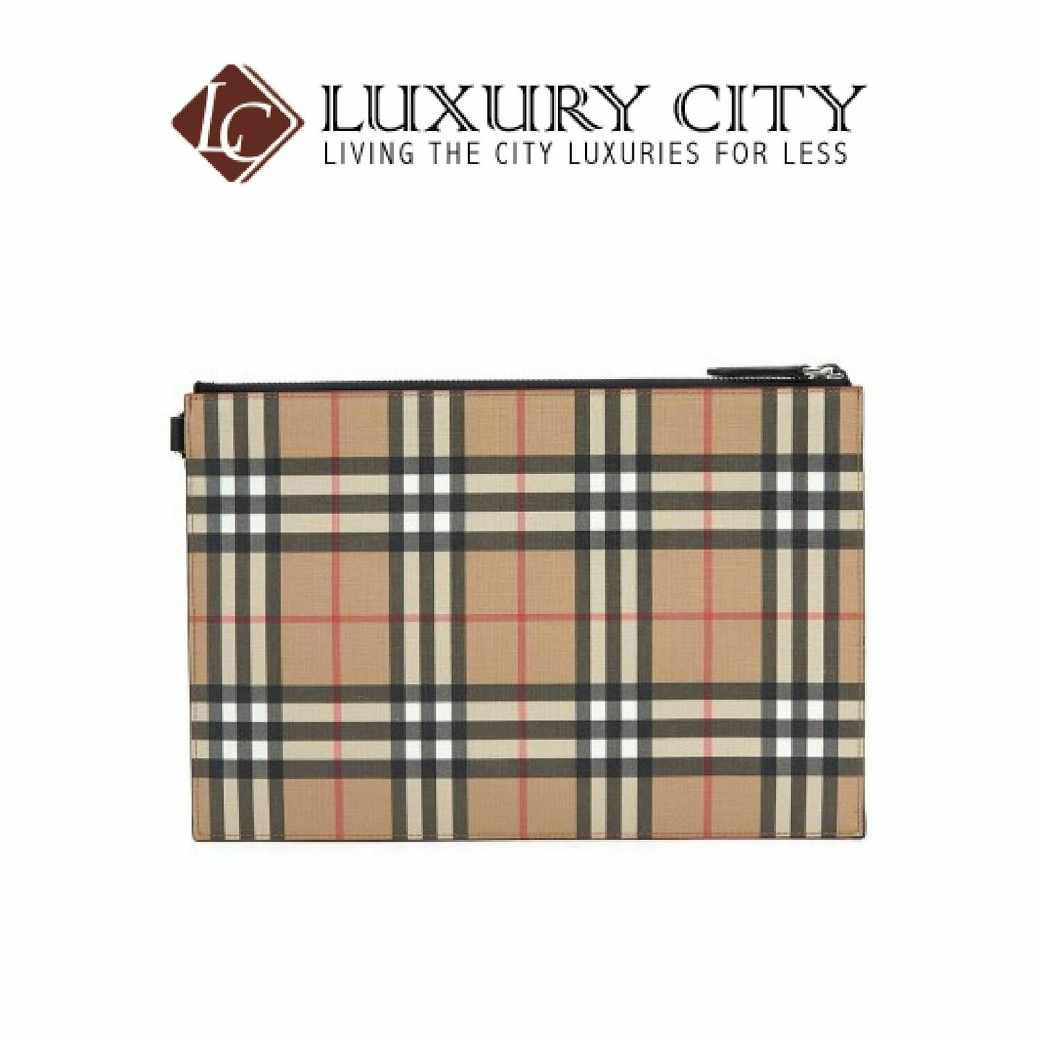 [Luxury City] Burberry Vintage Check E-Canvas and Leather Zip Pouch Burberry-8016615