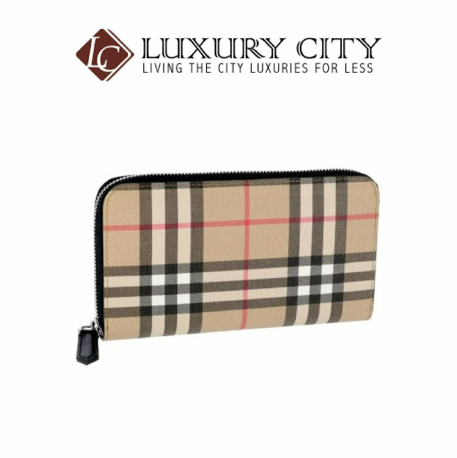 [Luxury City] Burberry Vintage Check Zip Around Wallet Light Brown Burberry-8016612